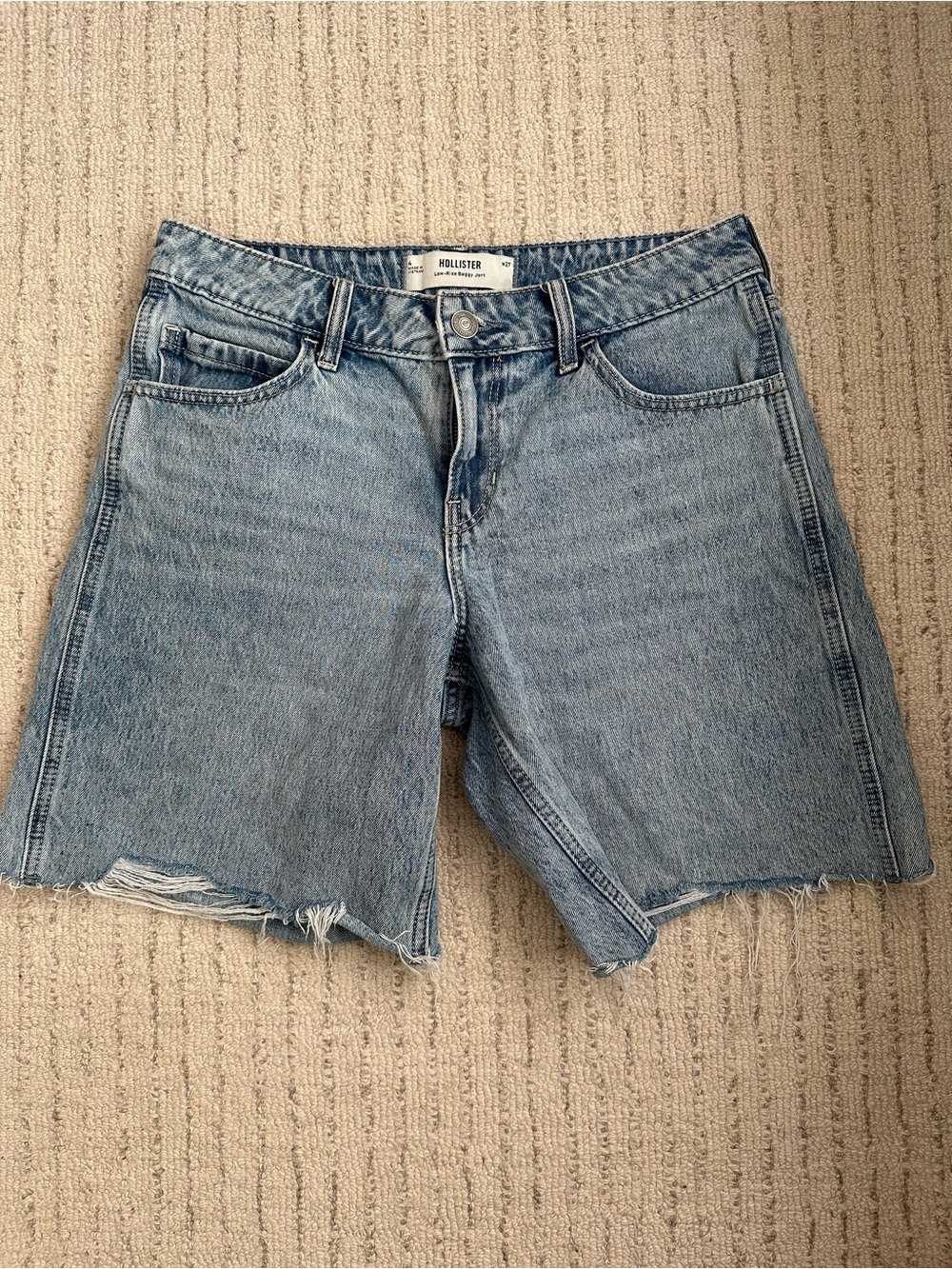 Hollister Light Wash Raw Hem Denim Shorts